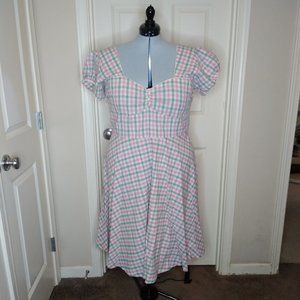 Lindy Bop NWT Pink and green gingham swing dress